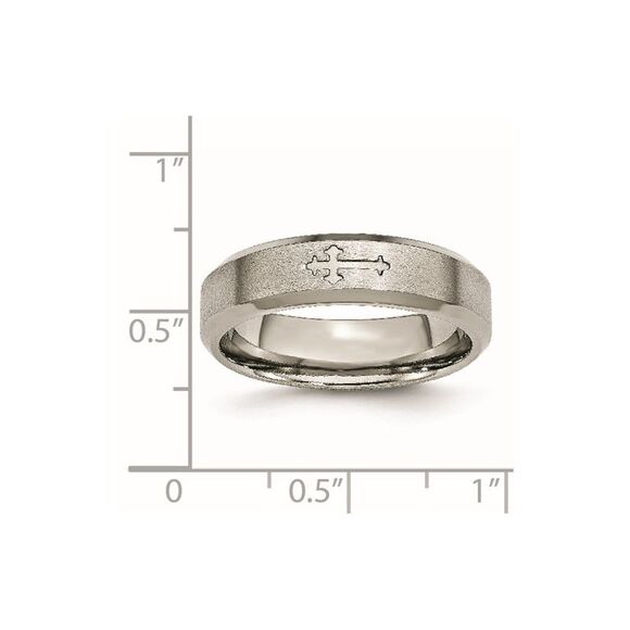 Kazi Luxury Chisel Titanium Brushed Center Cross Design 6mm Beveled Edge Band - Picture 7 of 9